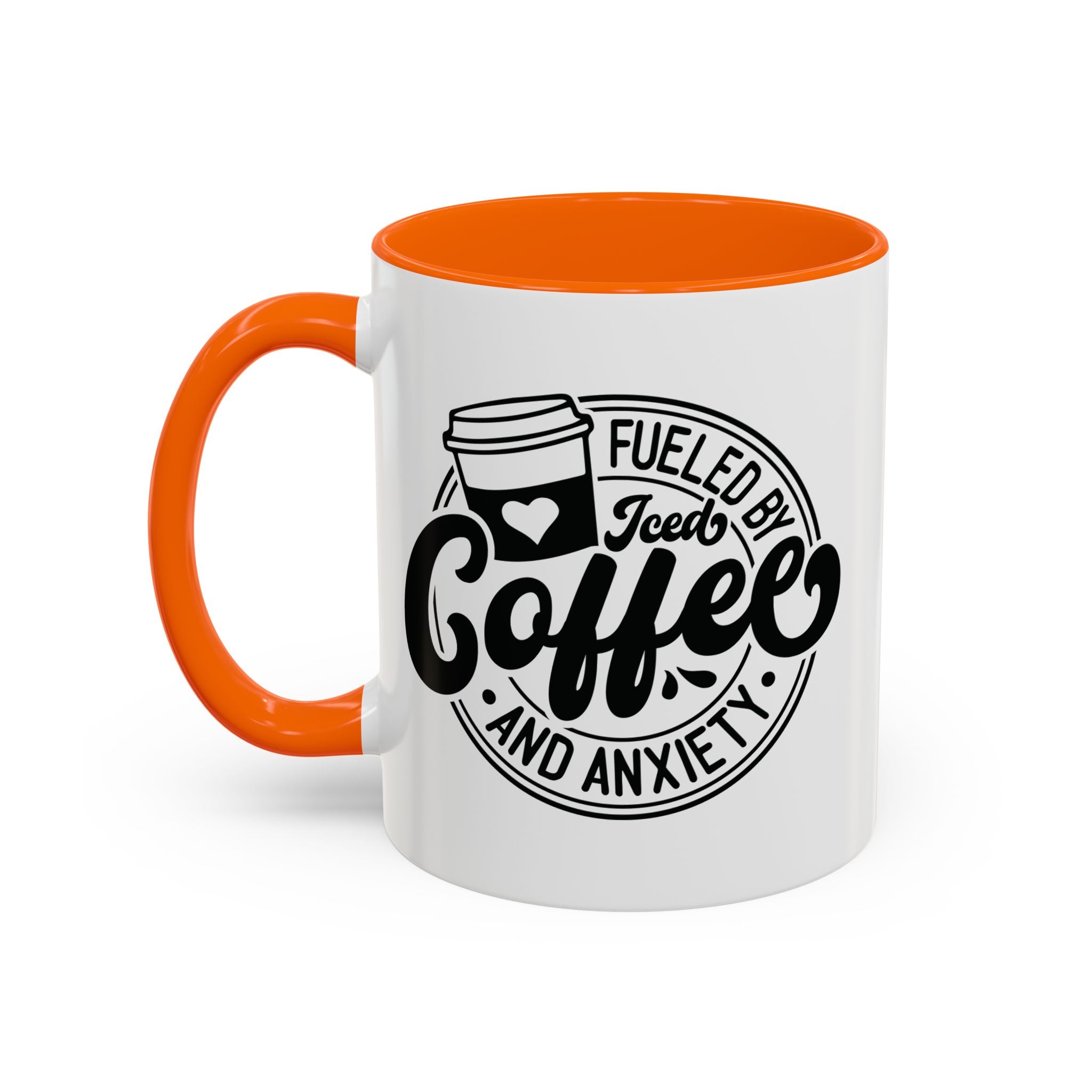 Coffee Mug — "Fueled by Iced Coffee and Anxiety" Accent Ceramic Mug