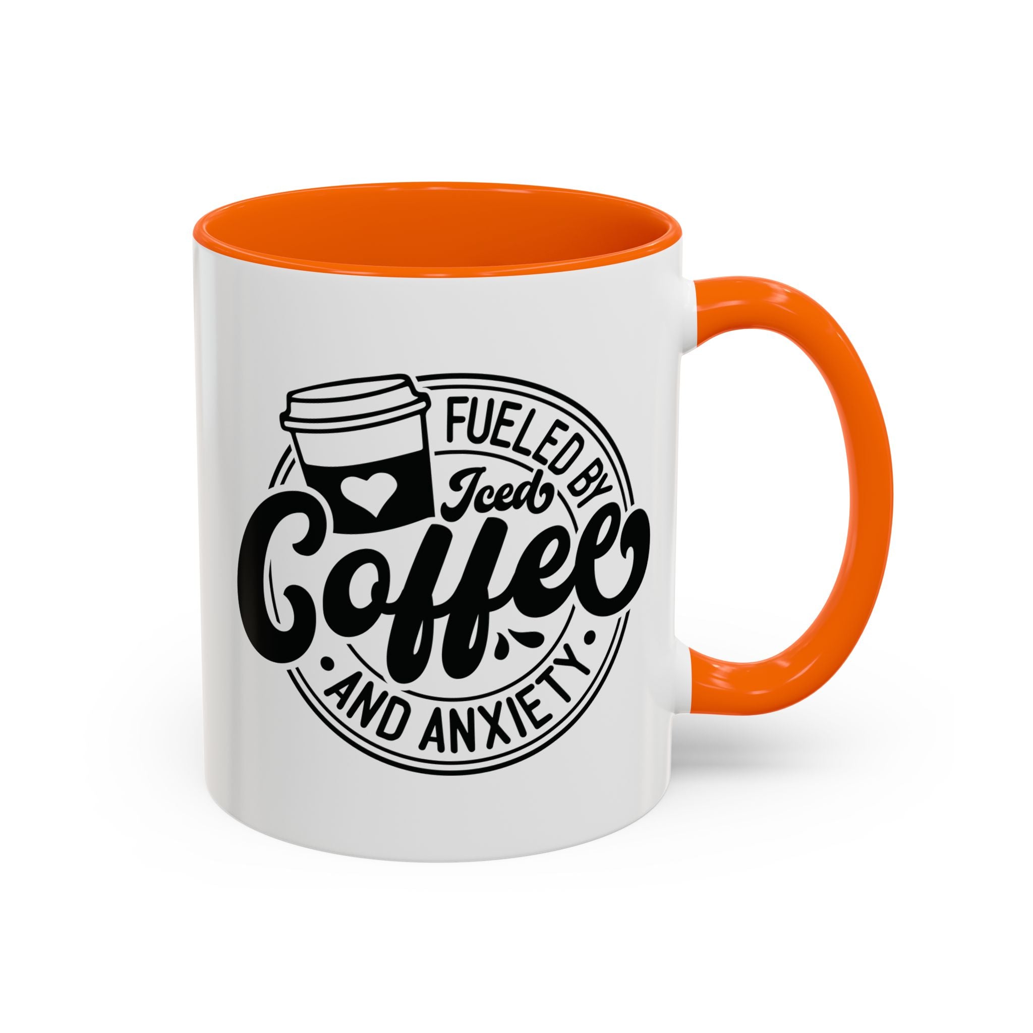 Coffee Mug — "Fueled by Iced Coffee and Anxiety" Accent Ceramic Mug