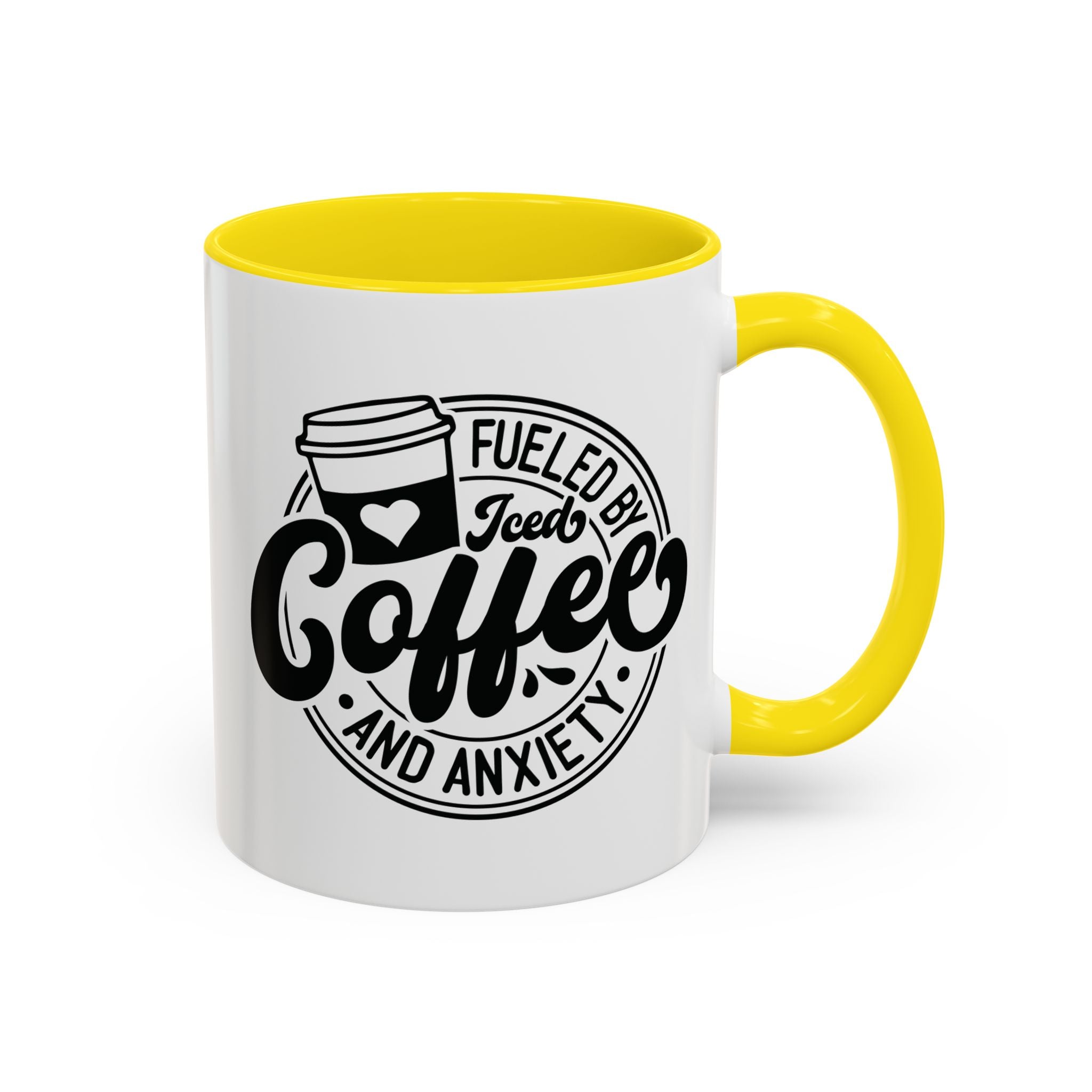 Coffee Mug — "Fueled by Iced Coffee and Anxiety" Accent Ceramic Mug