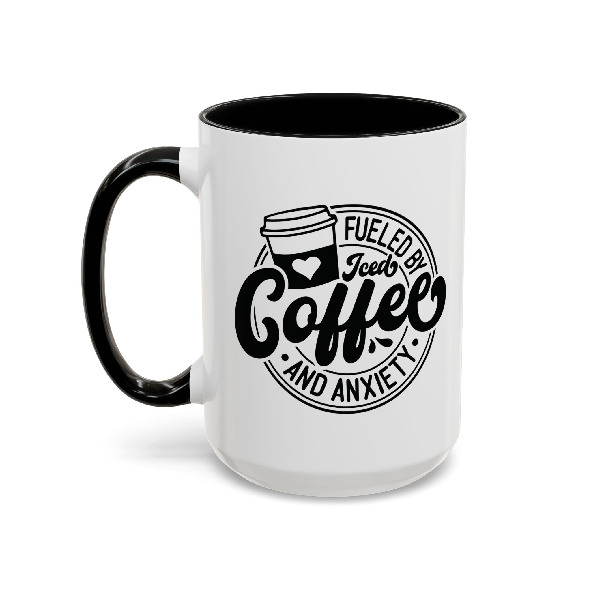 Coffee Mug — "Fueled by Iced Coffee and Anxiety" Accent Ceramic Mug